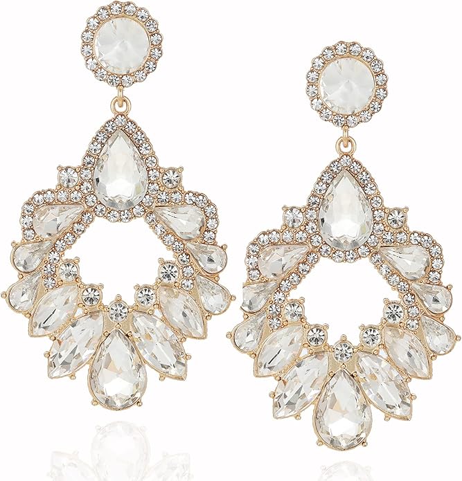 Fashion Rhinestone Statement Drop Dangle Earrings Large Colorful Crystal Chandelier Earrings for Women Bridal Wedding Party Prom