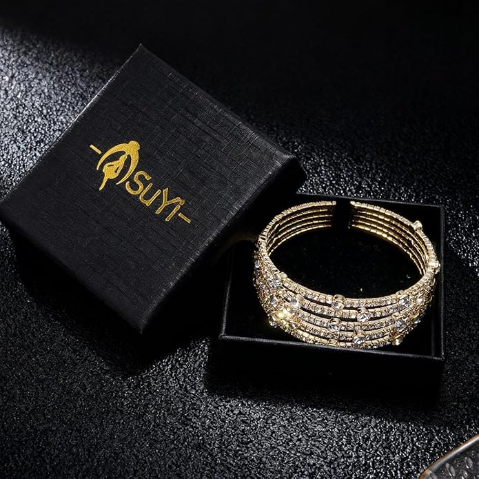 Suyi Rhinestone Bracelet Multilayer Gold Cuff Bracelet for Women Crystal Braidal Bracelets