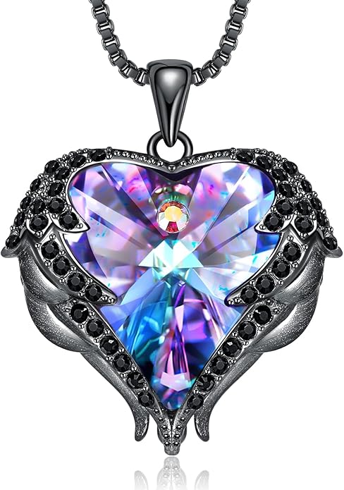 CDE Valentines Day Gifts for Women Angel Wings Necklace for Women with Birthstone, Love Heart Silver Tone/Gold Tone Pendant, Ideal Anniversary or Birthday Jewelry Gifts for Wife Girlfriend Her