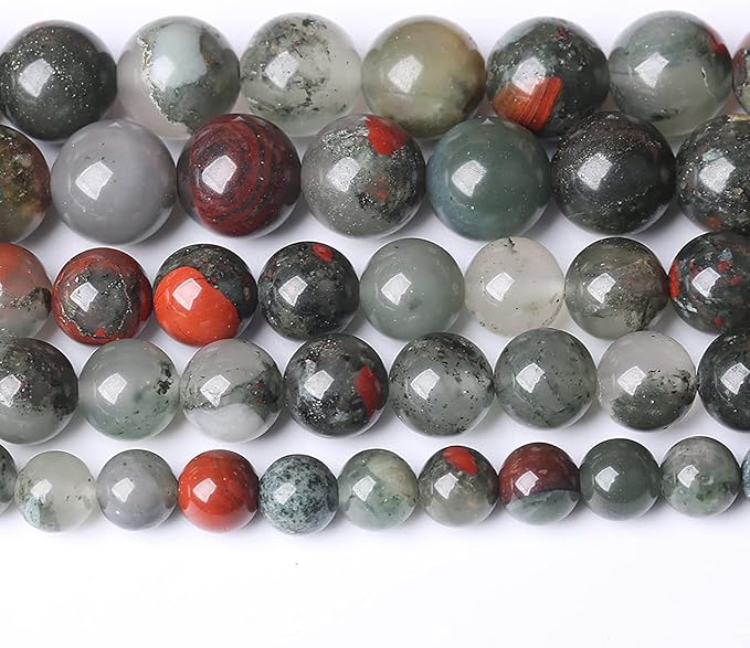 6mm 60pcs Natural African Bloodstone Beads Round Loose Gemstone Energy Healing Power Stone Beads for Jewelry Making DIY Bracelet 15 Inch