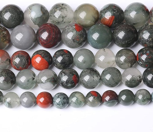 10mm 38pcs Natural African Bloodstone Beads Round Loose Gemstone Energy Healing Power Stone Beads for Jewelry Making DIY Bracelet 15 Inch