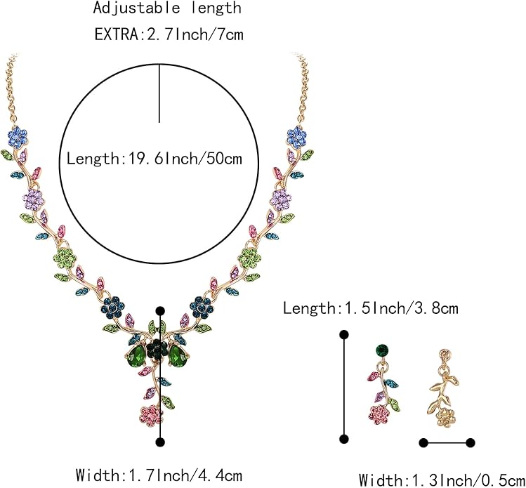 BriLove Women's Wedding Jewelry Leaf Cluster Flower Crystal Dangle Earrings Pendant Necklace Set for Bridal