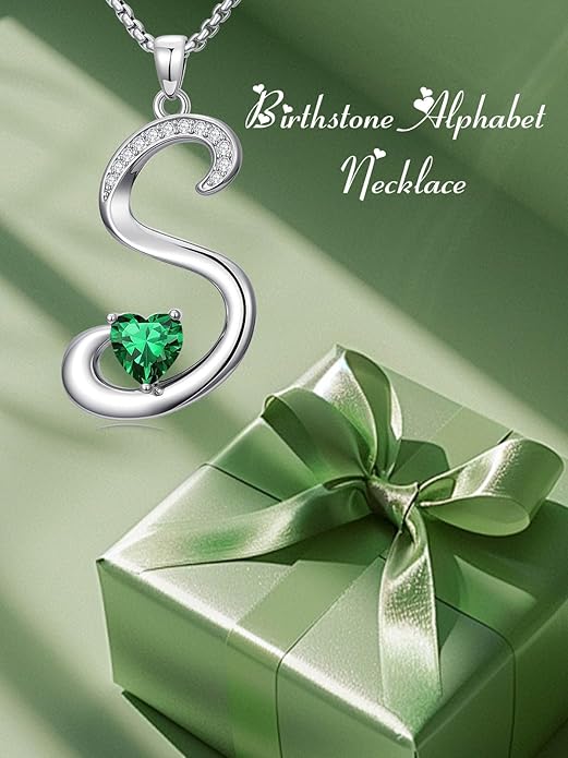 Valentines Day Gifts for Women Alphabet A to Z Initial Birthstone Pendant Necklaces for Women - 18k White Gold Plated Personalized Name Jewelry Valentine Mothers Day Birthday Gifts for Women Her Girlfriend