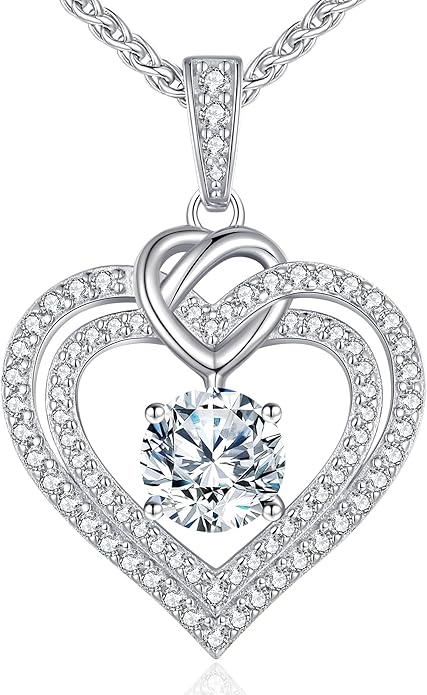 OOBEE Valentines Day Gift Moissanite Heart Necklaces for Women, 1- 4 Carat Moissanite 925 Sterling Silver 14K Gold Plated Pendant Necklace, Ideal Anniversary Birthday Christmas Mothers Day Jewelry Gifts for Mom Wife Her Girlfriend Daughter