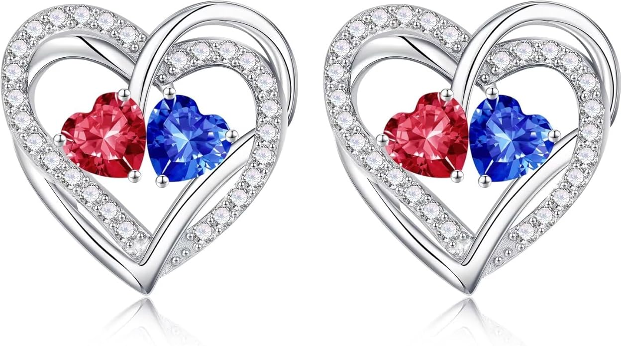 Iefil Valentines Day Gifts for Her, 925 Sterling Silver Heart Birthstone Earrings, Anniversary Birthday Gifts for Women, Birthstone Jewelry for Her Wife Girlfriend Mom