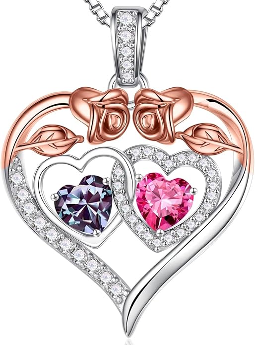 Iefil Valentines Day Gifts for Her - 925 Sterling Silver Rose Heart Necklaces for Women, Anniversary Birthday Gifts for Wife Girlfriend Mom