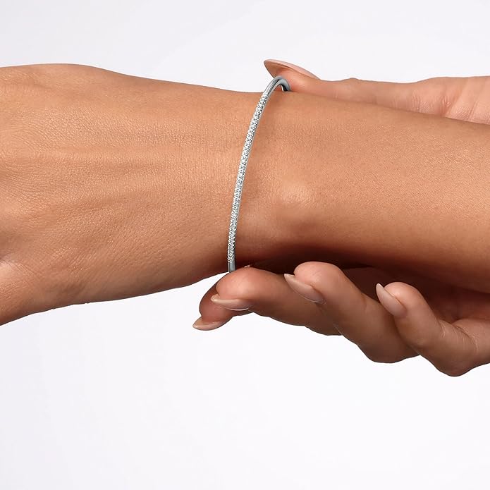 EcoGems Lab Grown Gemstone & Moissanite Bracelets – 14K White or Yellow Gold Plated Sterling Silver – Featuring Lab Grown Diamonds, Emeralds, Paraiba, Sapphire & Pearls – Sustainable Luxury Gift with Gift Box