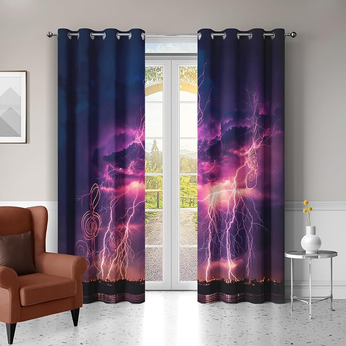 Thunderstorm Curtains 72 Inches Long, Treble Clef Drapes, Grommet Window - Image 2