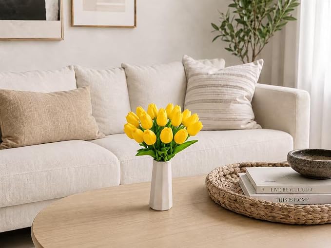 Mandy's 20pcs Artificial Yellow Tulips | 13.5 Inch Lifelike PU Tulips Faux - Image 8