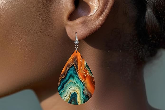Teardrop Wood Earrings Light Weight Printed Image Dangle Jewelry, Fun and Funky Earrings