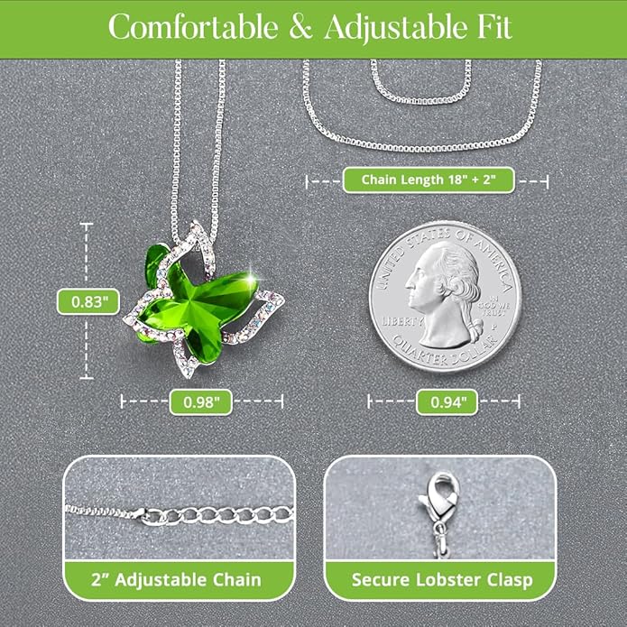 Valentine's Day Gift Butterfly Birthstone Crystal Necklace, Silver Tone with 18”+2” Chain, Necklace for Mother’s Day Anniversary Birthday Gifts for Women and Daughter