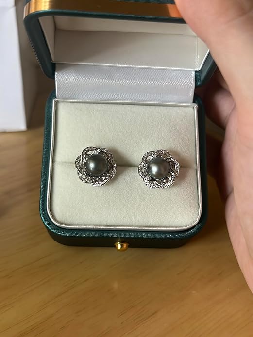 Gifts for Women- Tahitian Black-Pearl-Earrings-Gift for Wife Wedding Birthday Anniversary-Mom Her Mothers Day Valentines Day Christmas-18K Gold Plated Sterling Silver Pearl Earring Fine Jewelry