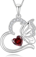Butterfly Necklace for Women 925 Sterling Silver Heart Pendant Birthstones Jewelry Gift