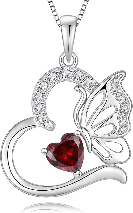 Butterfly Necklace for Women 925 Sterling Silver Heart Pendant Birthstones Jewelry Gift
