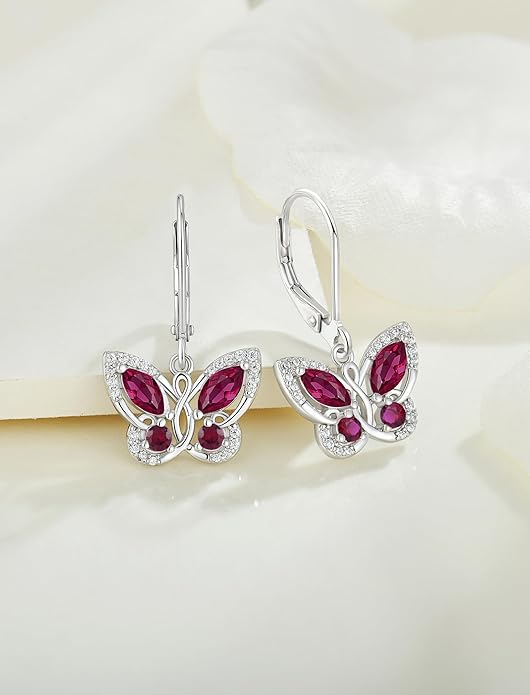 Starchenie Butterfly Earrings for Women 925 Sterling Silver Leverback Earrings Birthstone Butterfly Jewelry Gifts