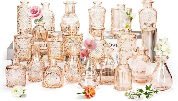 Clear Amber Gold Glass Bud Vase Set of 22 Pcs, Small Bud Vases in Bulk by JXINDUJU
