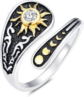 Midari Sun and Moon/Bee/Celtic/Life of Tree/Lotus Spoon Ring for Women 925 Sterling Silver Adjustable Ring Open Ring for Women Men Halloween Birthday Gift