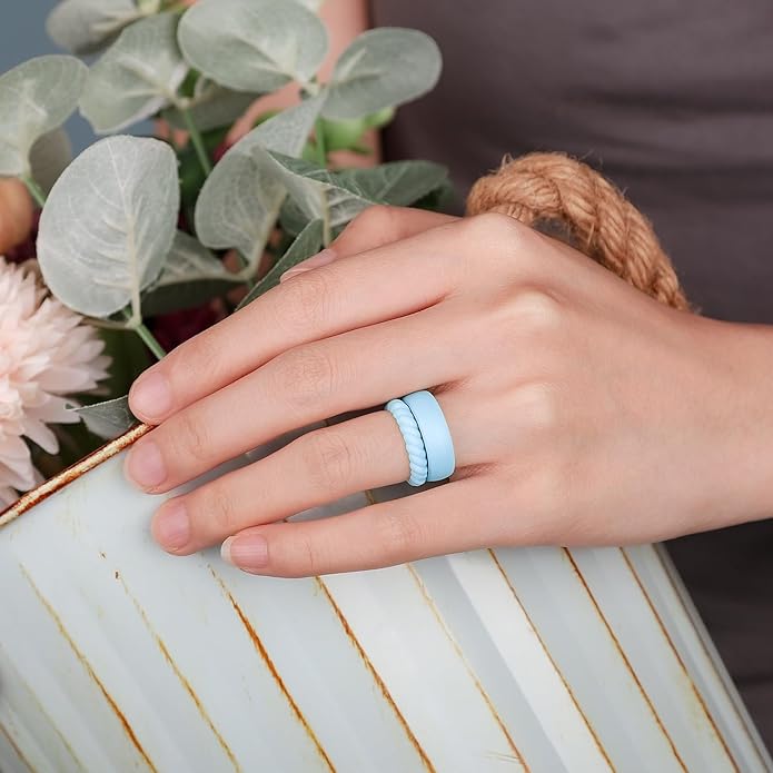 Egnaro Women's Bridal Rings Sets, Inner Arc Ergonomic Breathable Design Silicone Rubber Wedding Bands