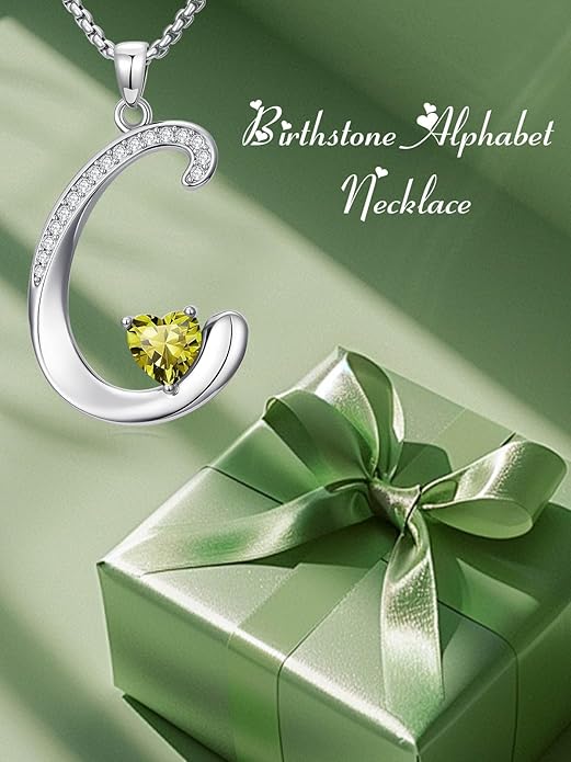 Valentines Day Gifts for Women Alphabet A to Z Initial Birthstone Pendant Necklaces for Women - 18k White Gold Plated Personalized Name Jewelry Valentine Mothers Day Birthday Gifts for Women Her Girlfriend