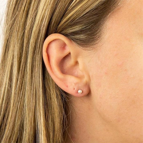 14K Gold Filled Polished Small CZ Pearl Ball Stud Earrings Set for Women Men 20G Surgical Steel Hypoallergenic Piercing Studs for Sensitive Ear, Pack of 6 Pairs