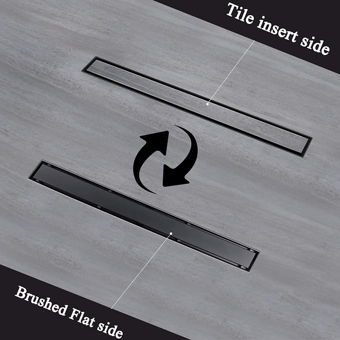 18 Inch Linear Shower Drain Tile Insert Matte Black, Stainless Steel Rectangle - Image 2