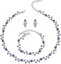 BriLove Wedding Jewelry Set for Women Bride, Gorgeous Stunning Crystal Flower Leaf Cluster Choker Necklace Link Bracelet Stud Earrings Bridal Bridesmaid