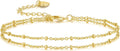 Gold Bracelets for Women 14K Gold Bracelets for Women Beaded Bracelet Two-Strand Structure Trendy Layered Bracelet for Womens