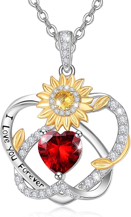 Valentine's Day Gifts for Wife 925 Sterling Silver Double Birthstone Pendant Necklaces I Love You for Always and Forever Necklace Anniversary Birthday Gifts for Wife Girlfriend Mom Her