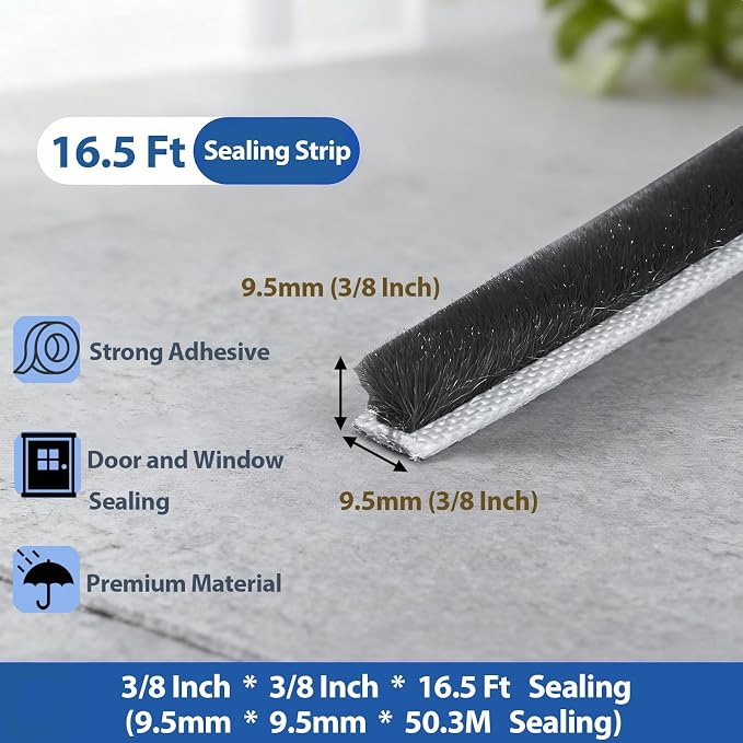 Weather Stripping Door Seal Strip, Self-Adhesive Pile Brush Weatherstripping - Image 2