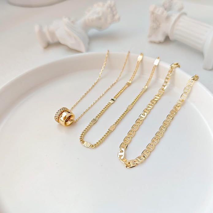 OGD Layered CZ Rondelle Pendant Necklaces for Women, 14K Gold Plated Trendy Mariner Chain Dainty Circle Rondelle Pendant Choker Necklace for Women Two-Toned Cubic Zirconia Gold Necklace