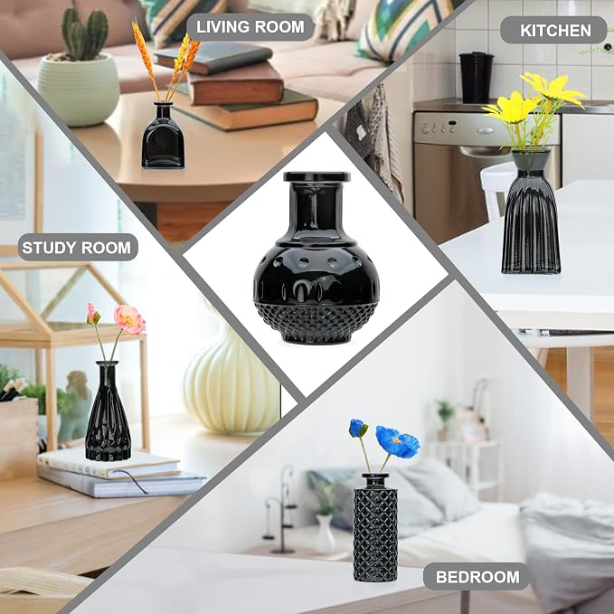 Black Flower Vase Set, Glass Bud Vase in Bulk Set of 8, Artistic and Cultural - Image 5