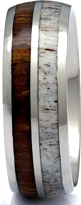 Deer Antler and Koa Wood Ring Titanium Mens Wedding Band Comfort Fit