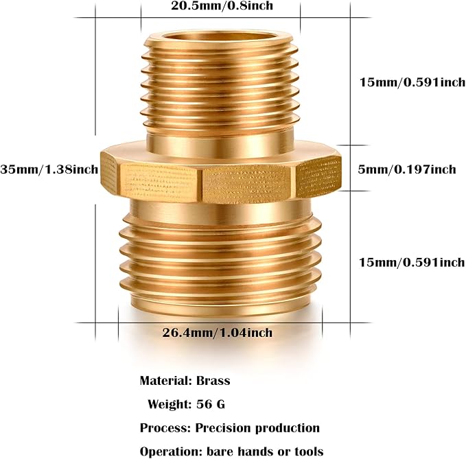 Garden Hose Fittings Connectors Adapter Solid brass Brass Repair Male faucet - Image 2