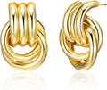 Chunky Gold Knot Earrings for Women, Gold Silver Statement Geometric Drop Dangle Long Link Earrings Trendy Dupes Jewelry