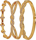 3PCS Gold Bangle Bracelet Set for Women, Bamboo Joint & Twisted Rope Design, Copper Inlaid with 3A Zircon, Stackable Trendy Jewelry, 2.4 Inch, Great Gift for Her Girlfriend Wife Mom Sister Lover on Birthday Christmas Valentine's Day Mother's Day