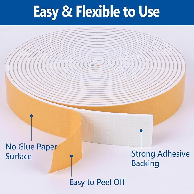 Kikerike Self Adhesive Foam Tape Weatherstrip 2in x 1/8in x 20Ft High Density - Image 3