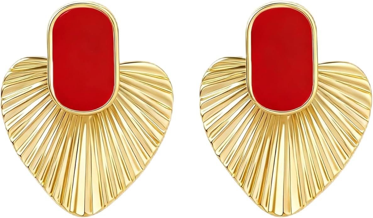 Black/White/Red/Green/Blue/Brown Heart Earrings for Women, Gold Plated Vintage Gold Earrings with Hypoallergenic Posts,Lightweight Black and Gold Dangle Statement Jewelry, Gift for Women—Girlfriend Wife Mom for Wedding, Party, Valentines Day Gifts for Her
