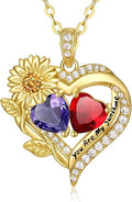 Sunflower Heart Necklace for Women 14K Gold Exquisite Valentines Day Anniversary Birthday Gifts for Wife Mother Her Double Birthstone Pendant Jewelry‘You Are My Sunshine’
