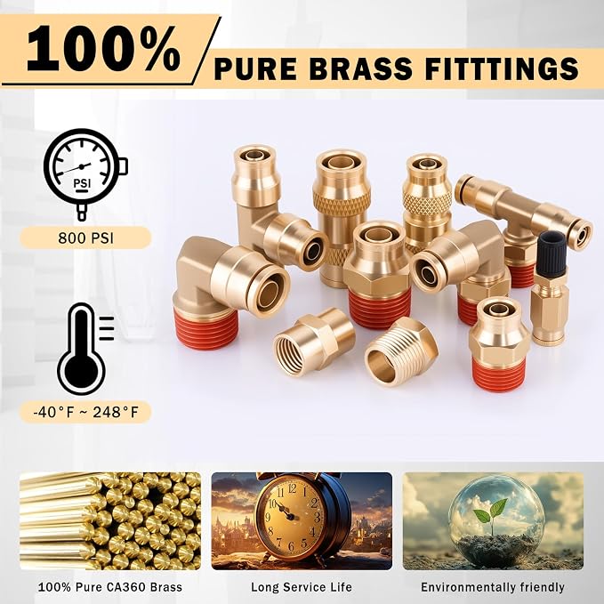CheeMuii 136 Pcs Brass DOT Air Line Fittings Kit Push Lock DOT Air Fittings | - Image 3