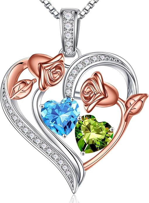 Iefil Valentines Day Gifts for Her - 925 Sterling Silver Rose Heart Necklace, Birthstone Jewelry, Anniversary Birthday Gifts for Wife Girlfriend Mom Daughter