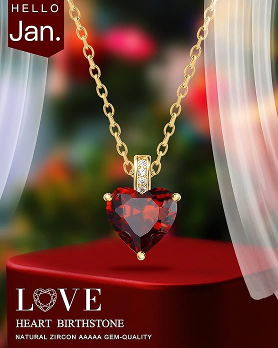 Genuine Birthstone Necklace for Women, Heart Love Necklace, Birthday Gifts for Her