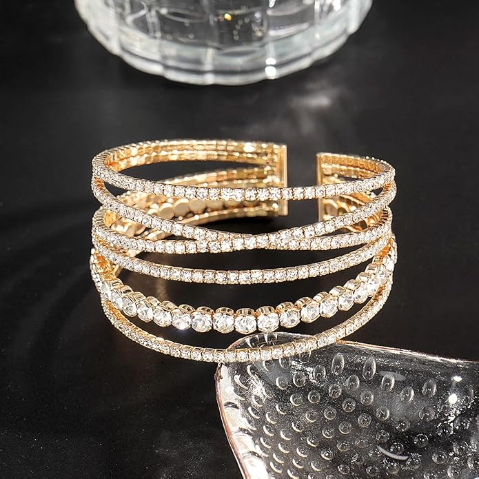 Suyi Rhinestone Bracelet Multilayer Gold Cuff Bracelet for Women Crystal Braidal Bracelets