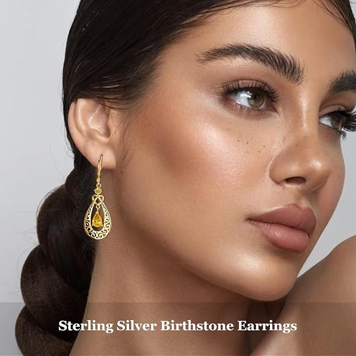 Teardrop Birthstone Dangle Drop Earrings Sterling Silver Infinity Filigree Leverback Earrings, Infinity Love Birthday Anniversary Valentines Day Gifts for Her Women Mom Wife