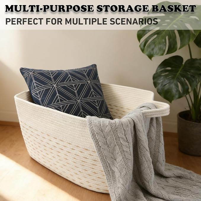 65L Large Laundry Basket with Handles, Woven Blanket Basket, Living Room - Image 6