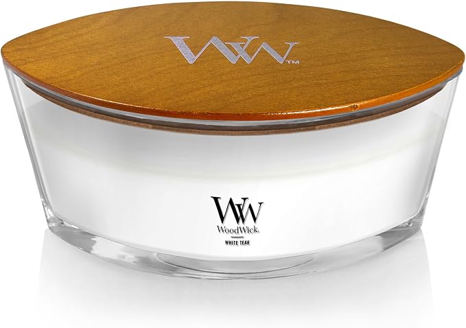 WoodWick White Teak Gifts for Women and Men, 16 oz Ellipse Candle - Image 2