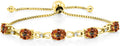Gem Stone King 7X5MM Oval Cut Gemstone Birthstone and Accent Lab Grown Diamond Tennis Bracelet For Women In 18K Yellow Gold Plated Silver | Adjustable Bolo Bracelet For Women | Easy-On Easy-Off