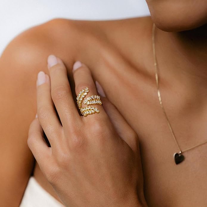KissYan Gold Rings for Women, 14K Gold Plated Adjustable Statement Irregular Geometric Diamond Twisted Open Stackable Band Chunky Finger Rings Dainty Cubic Zirconia Jewelry Gifts