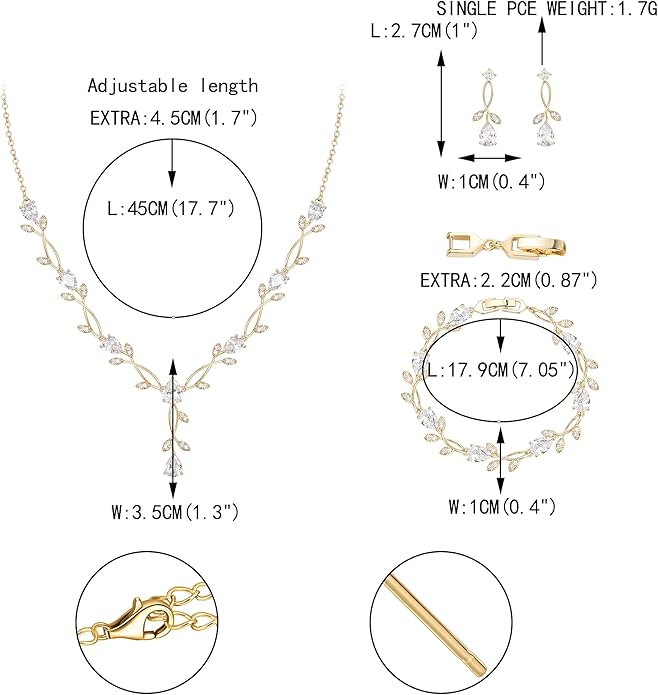 EVER FAITH Bridal Cubic Zirconia Jewelry Sets for Women, White Simulated Pearl Leaf Vine Pendant Wedding Party Necklace Earrings Set for Bridesmaid Bride