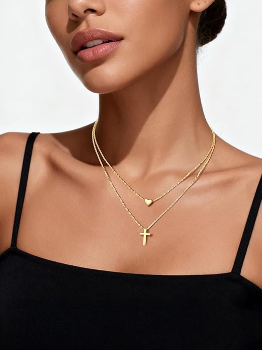 ChicSilver Personalized 925 Sterling Silver Dainty Small Heart/Star/Moon/Dot/Triangle Pendant Necklace for Women, Silver/Gold/Rose Gold/Black (with Gift Box)