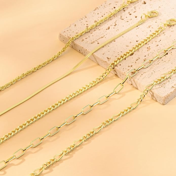 VIBILIA Dainty Gold Chain Bracelet for Women Trendy Stackable Adjustable Layered Metal Bracelet Gold Plated Twist Link Figaro Chain Paperclip Bracelets Fashion Jewelry